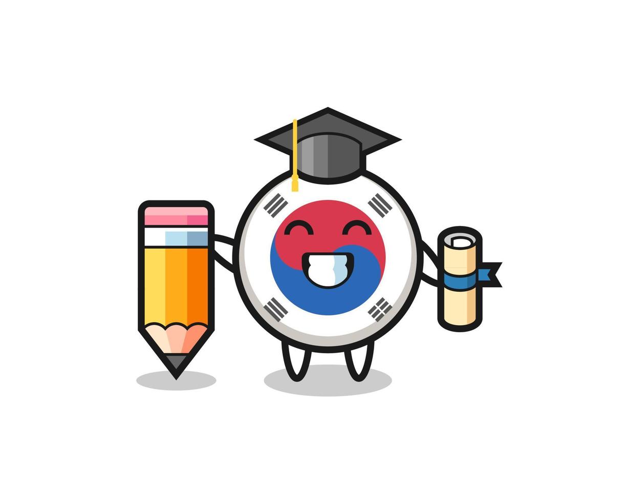 south korea flag cartoon is graduation with a giant pencil vector