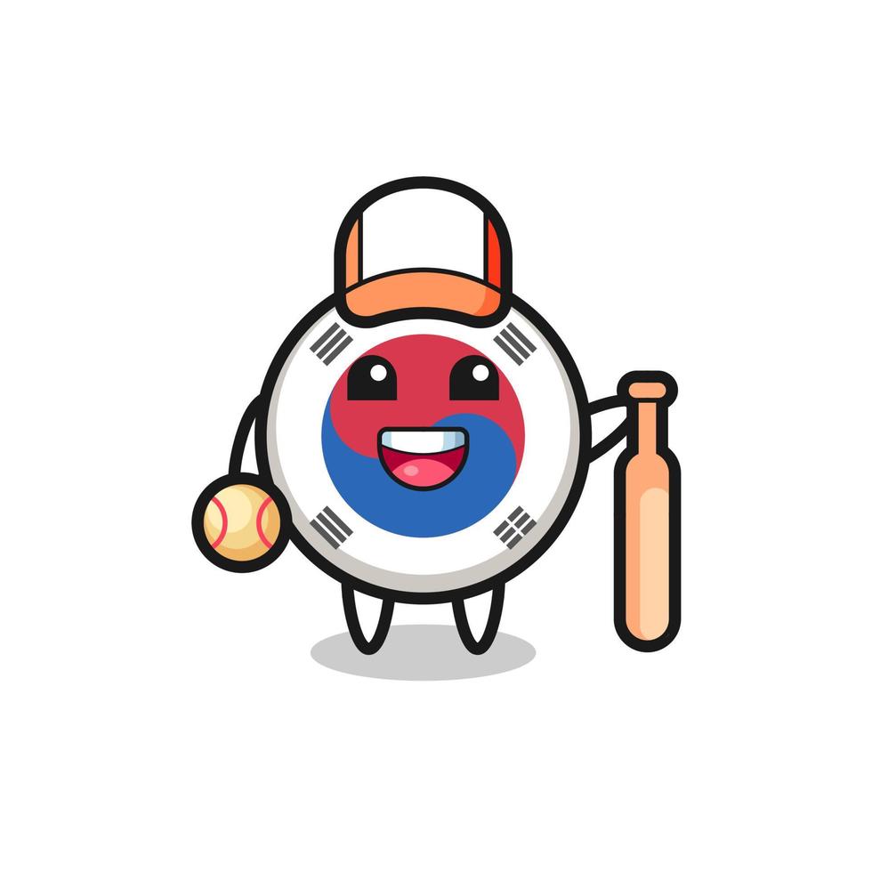 personaje de dibujos animados de la bandera de corea del sur como jugador de beisbol vector