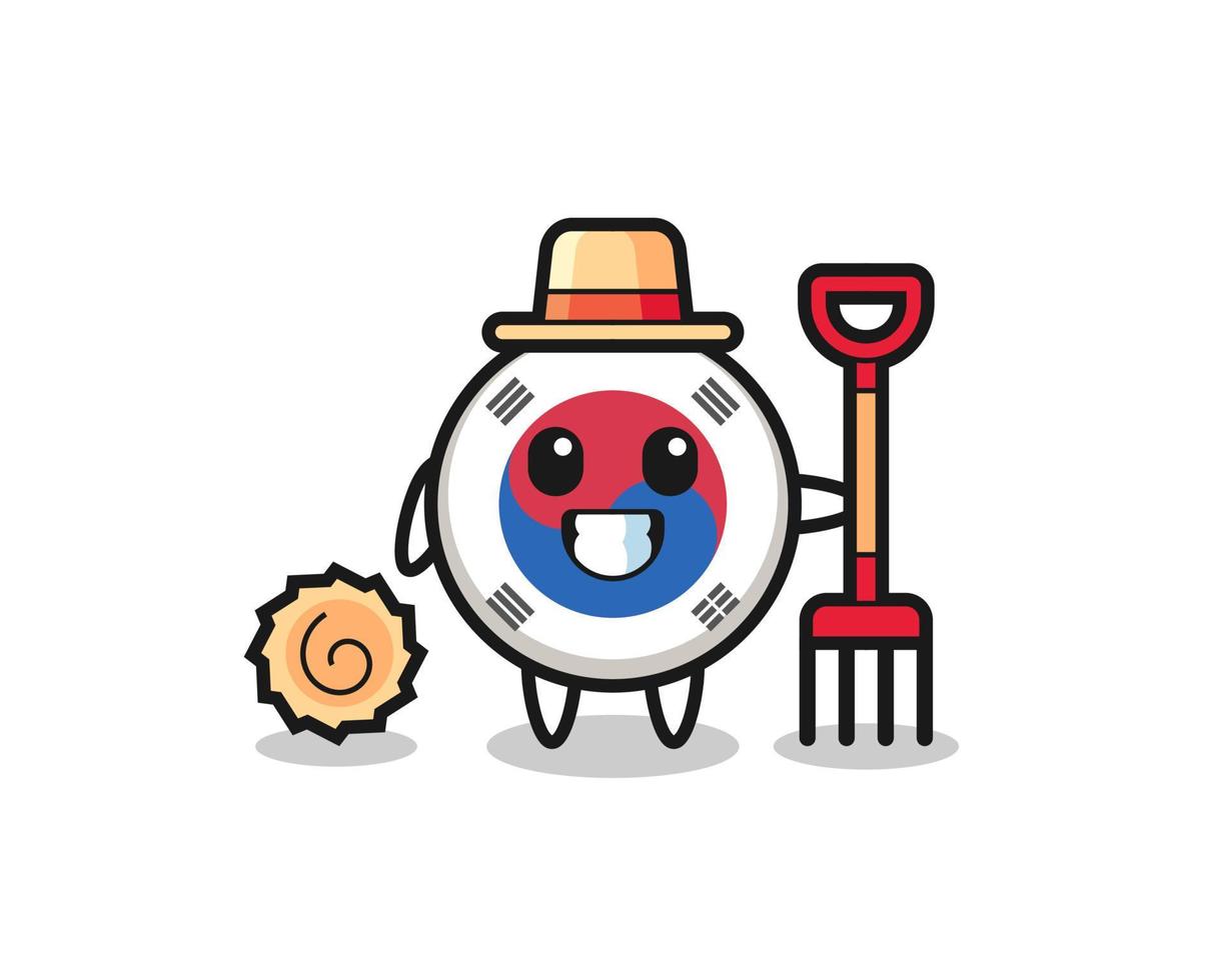 personaje mascota de la bandera de corea del sur como agricultor vector