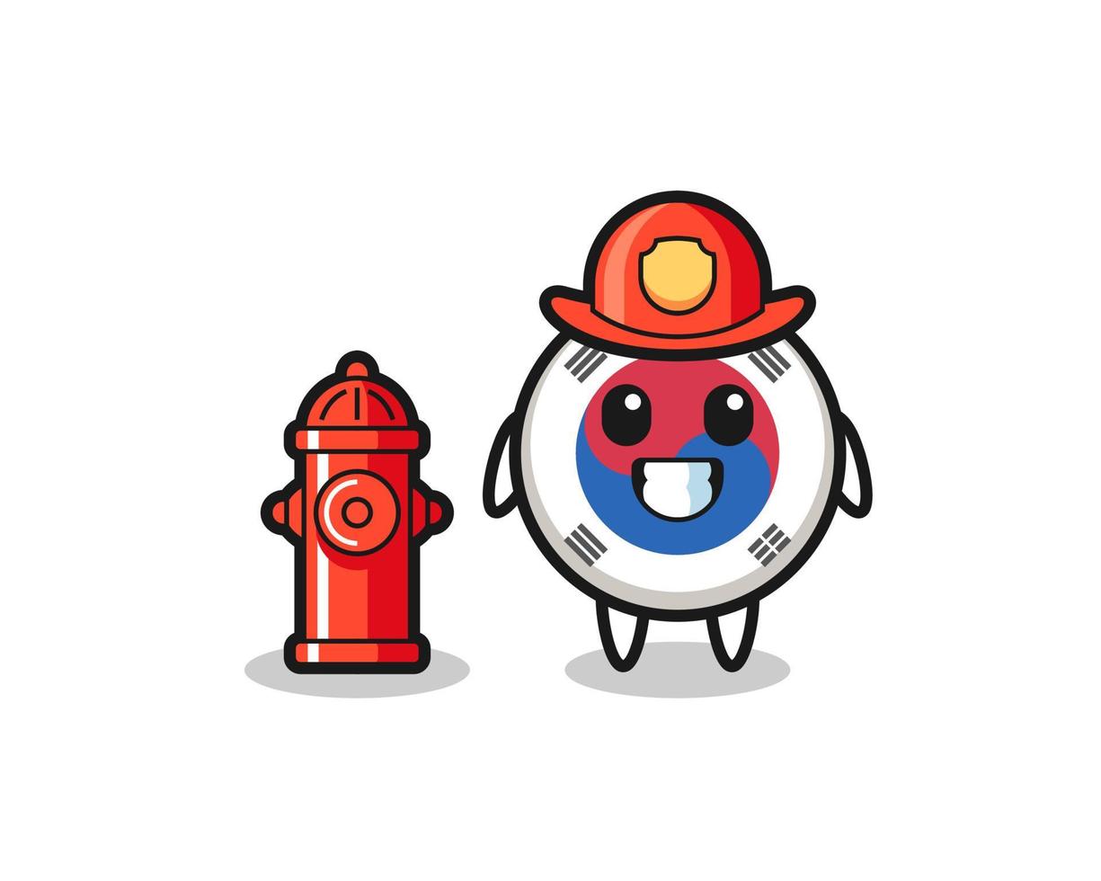 personaje mascota de la bandera de corea del sur como bombero vector