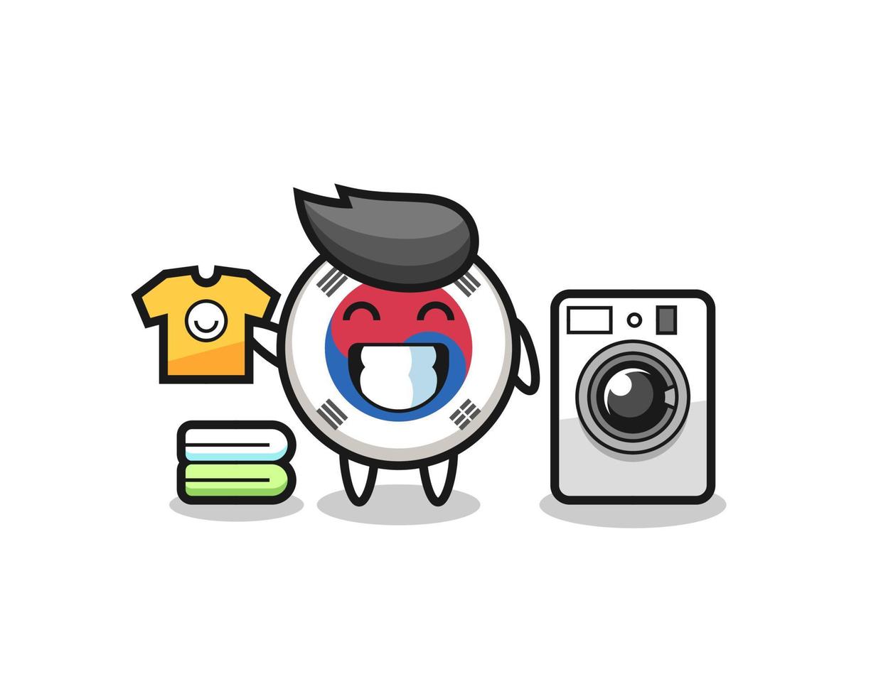 Mascot cartoon of south korea flag with washing machine vector