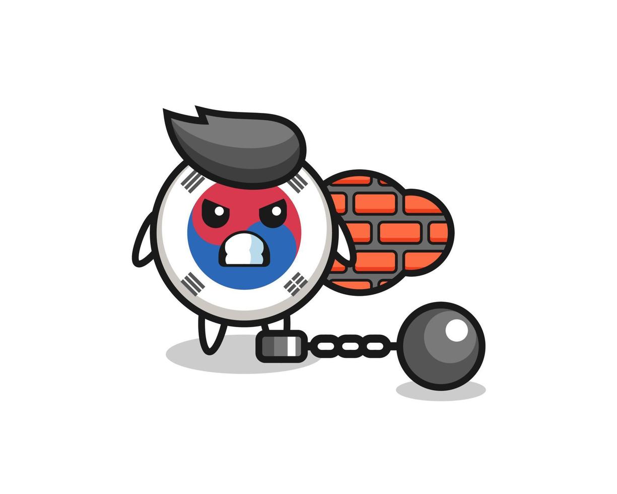 mascota de personaje de la bandera de corea del sur como prisionero vector