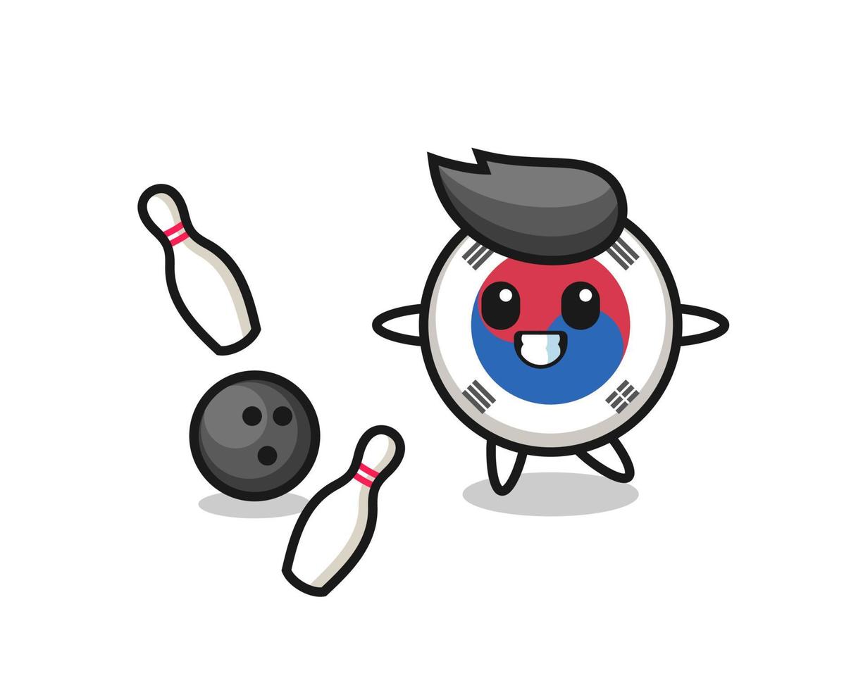 Character cartoon of south korea flag is playing bowling vector