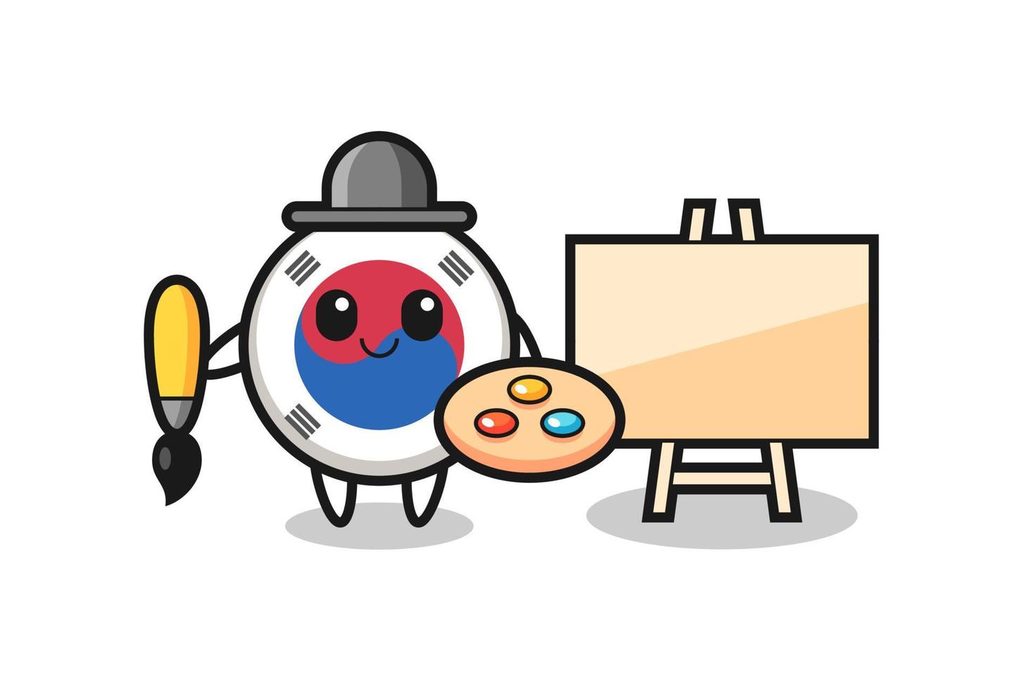 ilustración de la mascota de la bandera de corea del sur como pintor vector