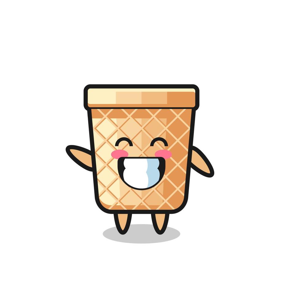 waffle cone cartoon character doing wave hand gesture vector