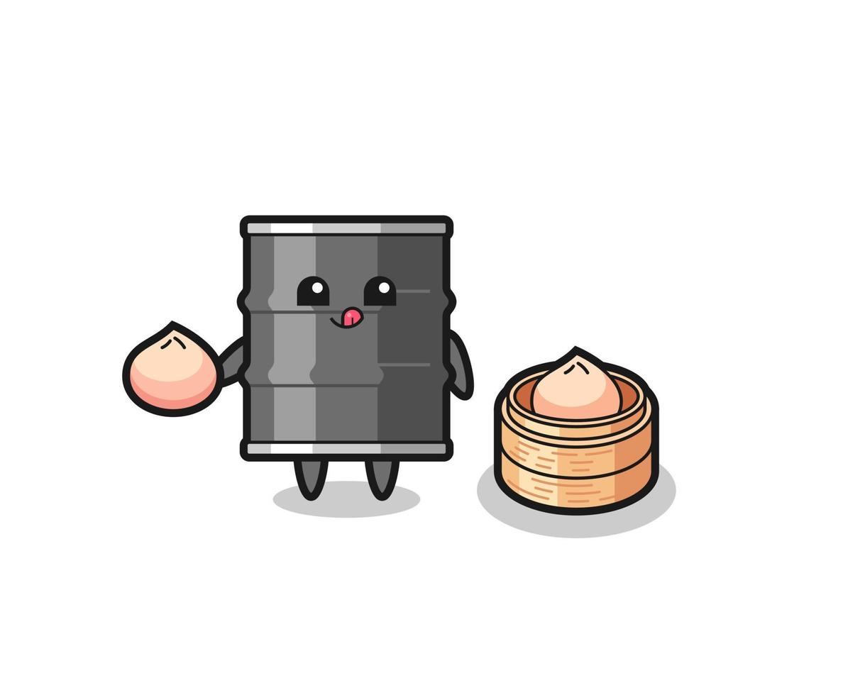 cute oil drum character eating steamed buns vector