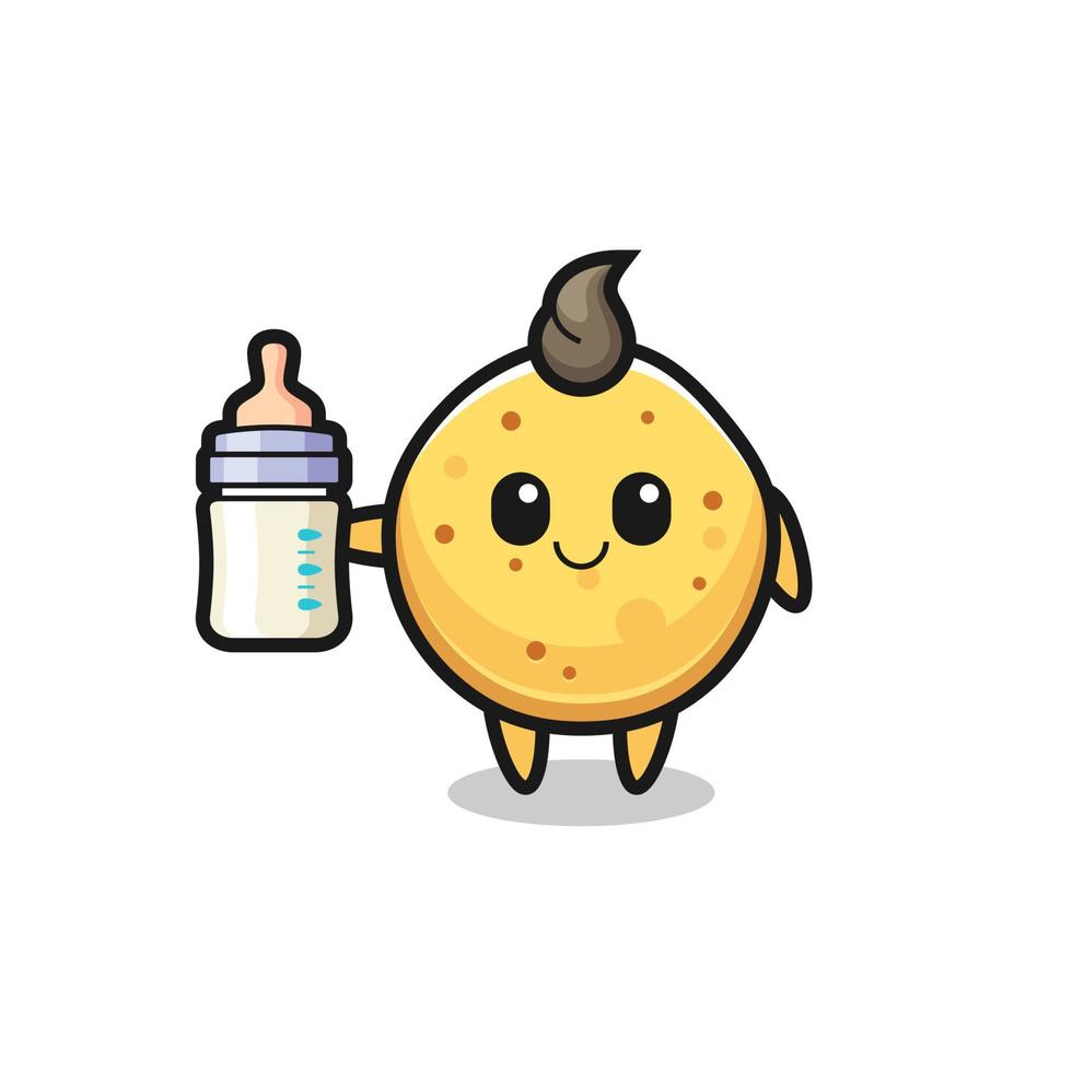 baby potato chip cartoon character with milk bottle vector