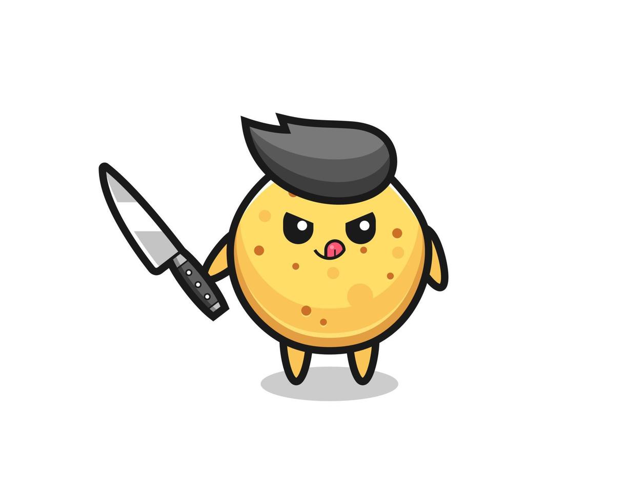 cute potato chip mascot as a psychopath holding a knife vector