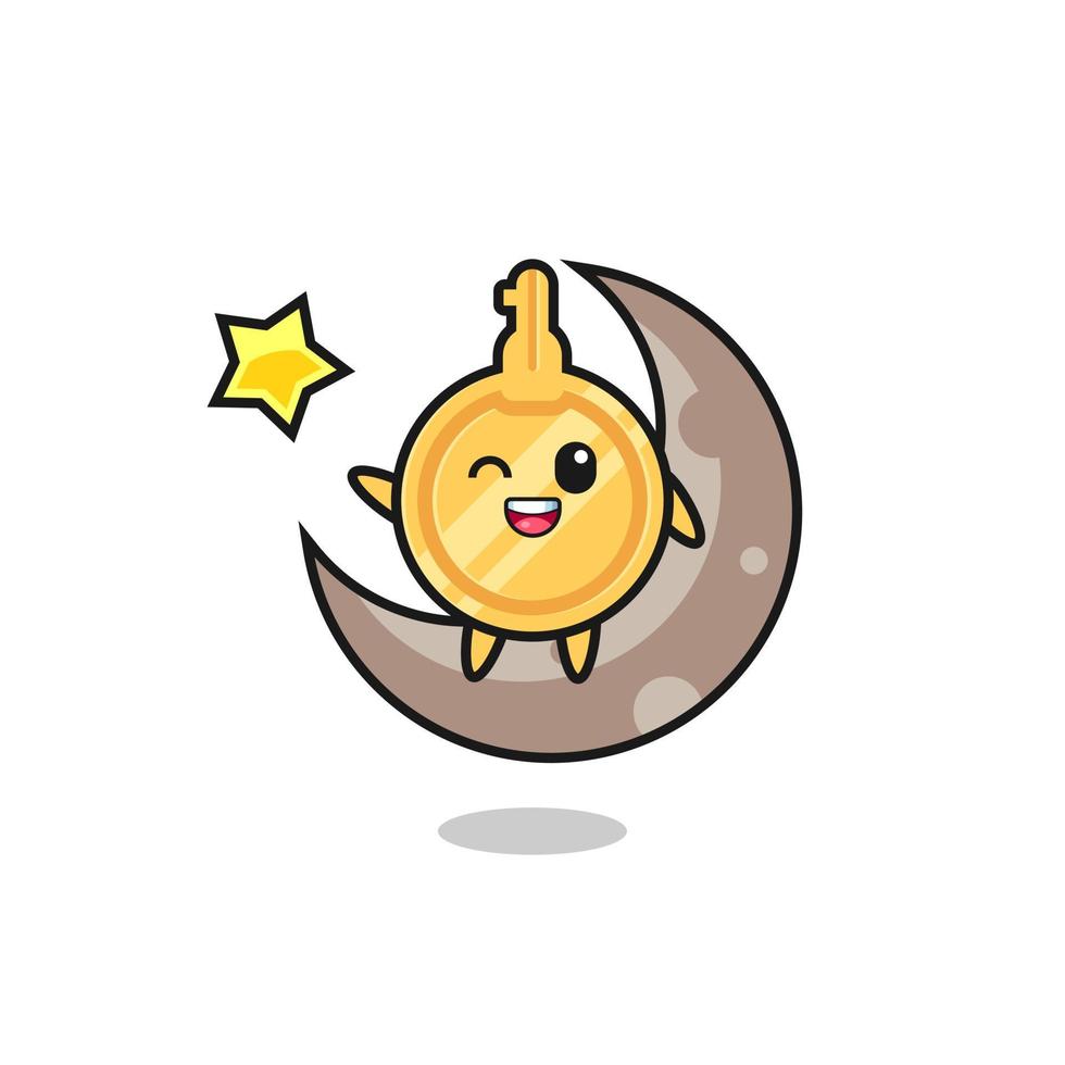 illustration of key cartoon sitting on the half moon vector