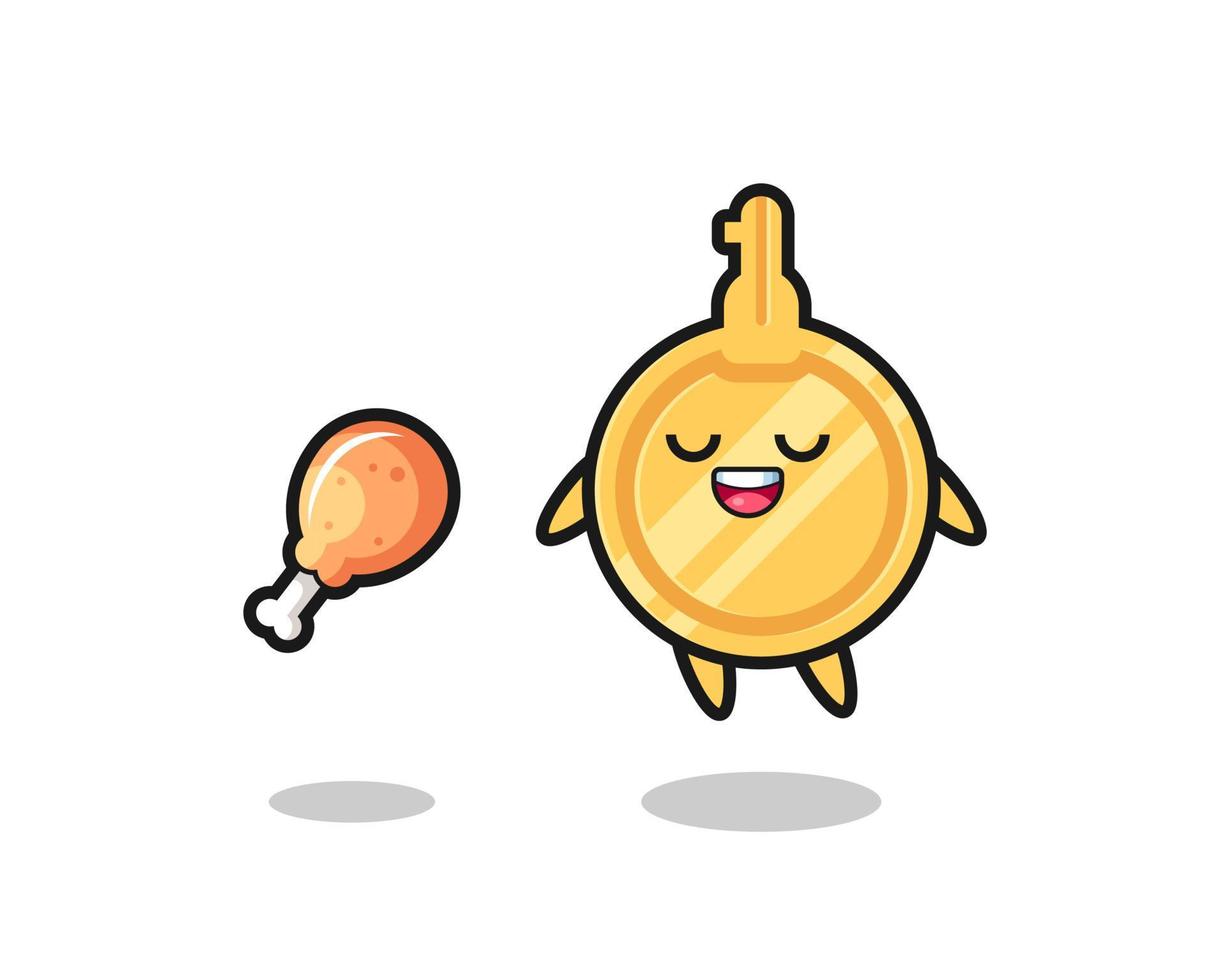 cute key floating and tempted because of fried chicken vector