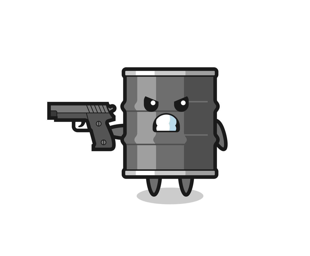 the cute oil drum character shoot with a gun vector