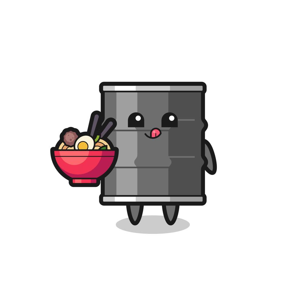 lindo personaje de tambor de aceite comiendo fideos vector