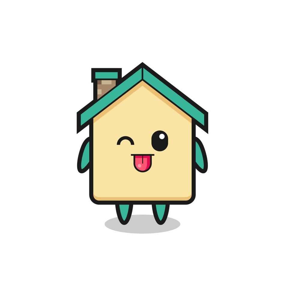 cute house character in sweet expression while sticking out her tongue vector