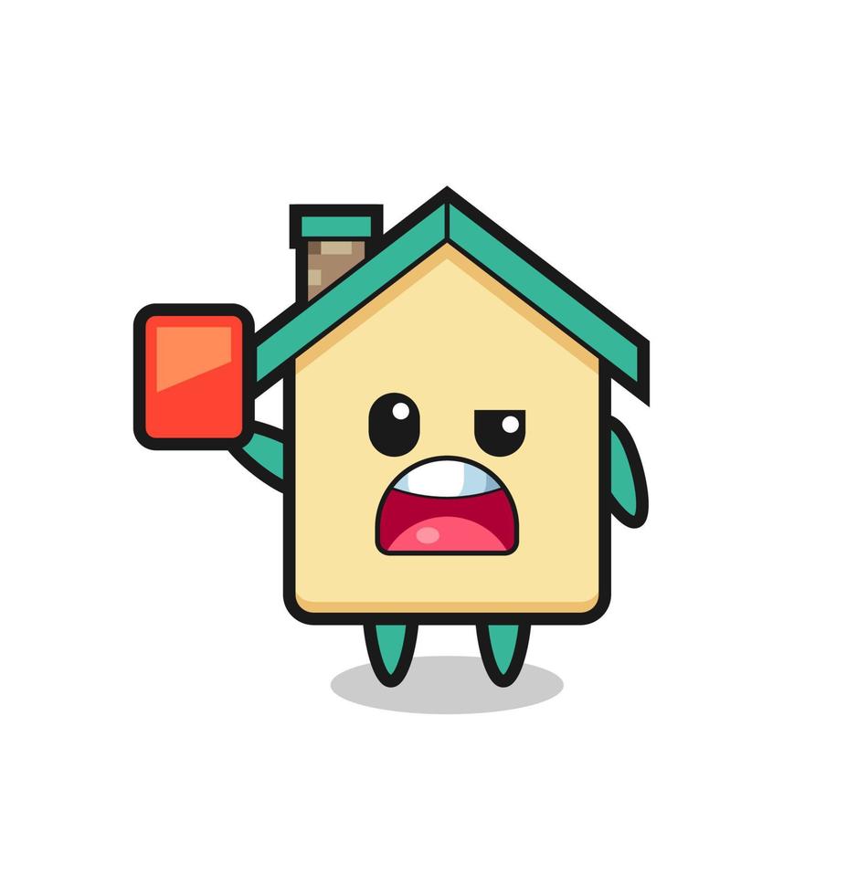 house cute mascot as referee giving a red card vector