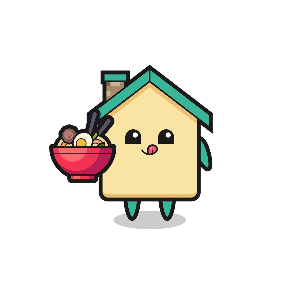 cute house character eating noodles vector