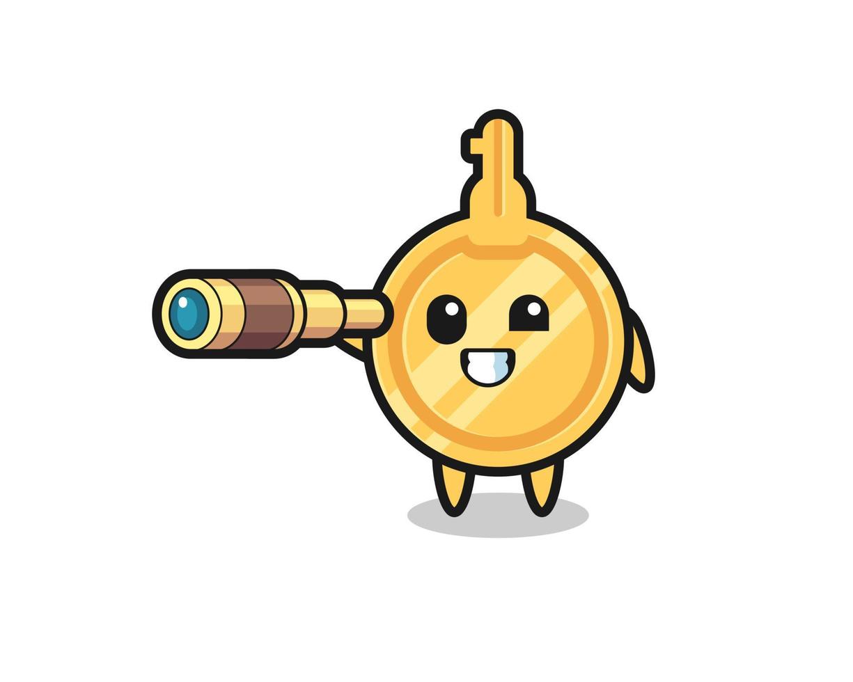 cute key character is holding an old telescope vector