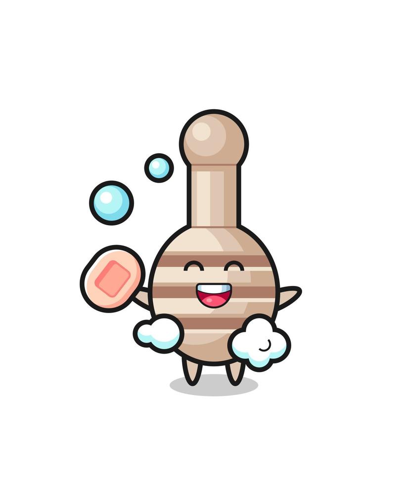 honey dipper character is bathing while holding soap vector