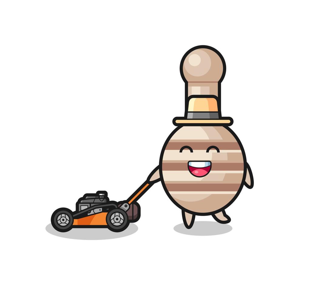 illustration of the honey dipper character using lawn mower vector