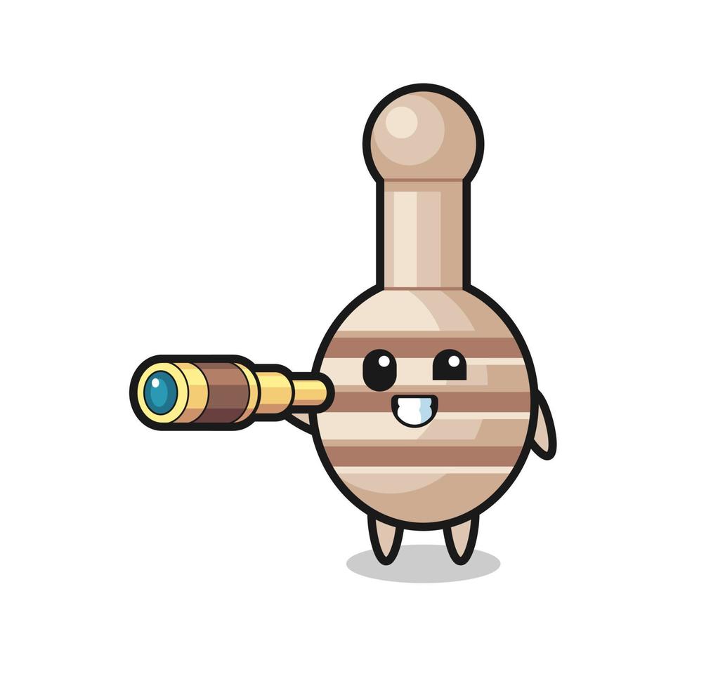 cute honey dipper character is holding an old telescope vector