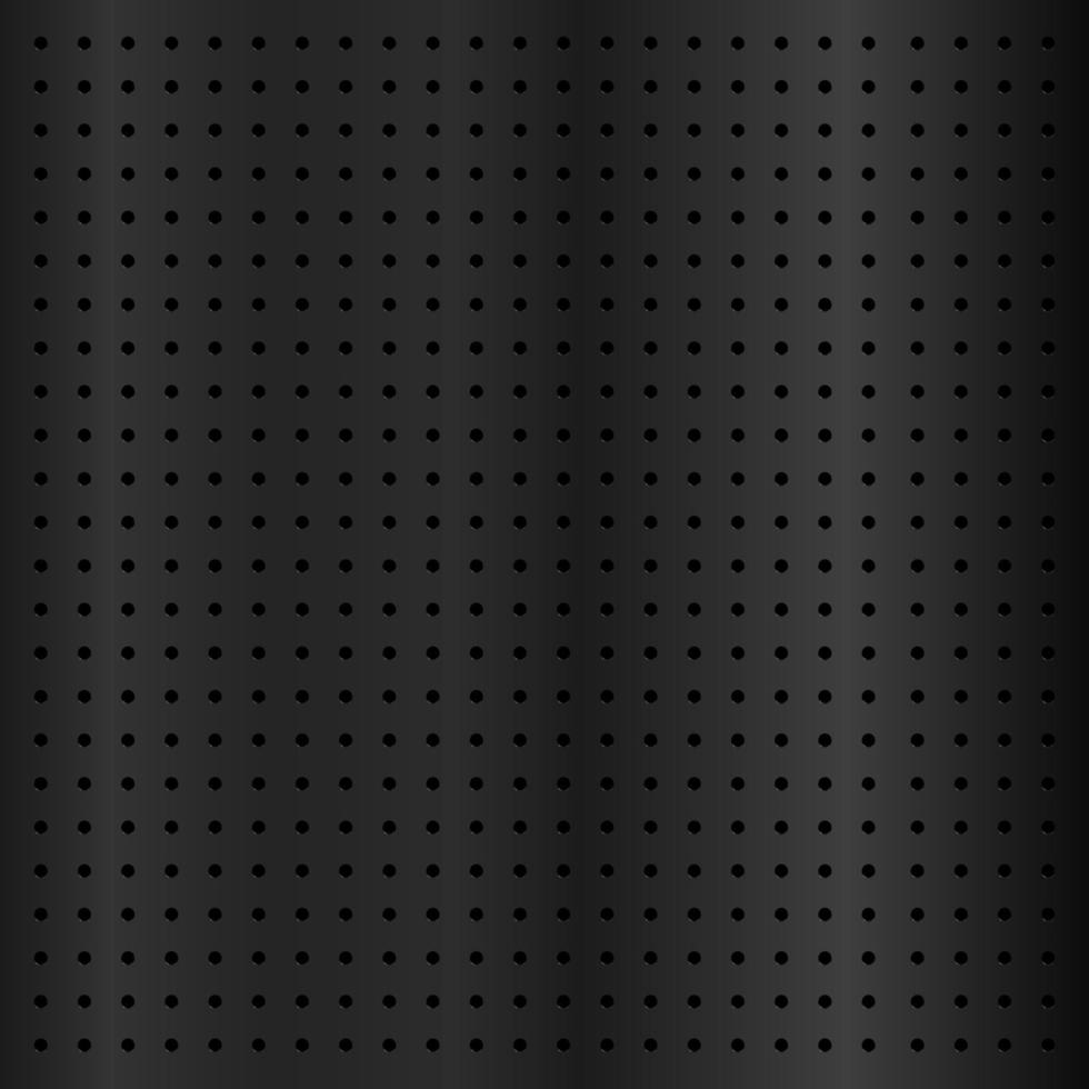 Material de fondo de textura perforada de tablero de clavija metálica negra con patrón de agujeros redondos. vector