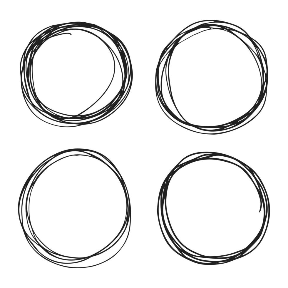 Conjunto de círculos de garabatos dibujados a mano. vector
