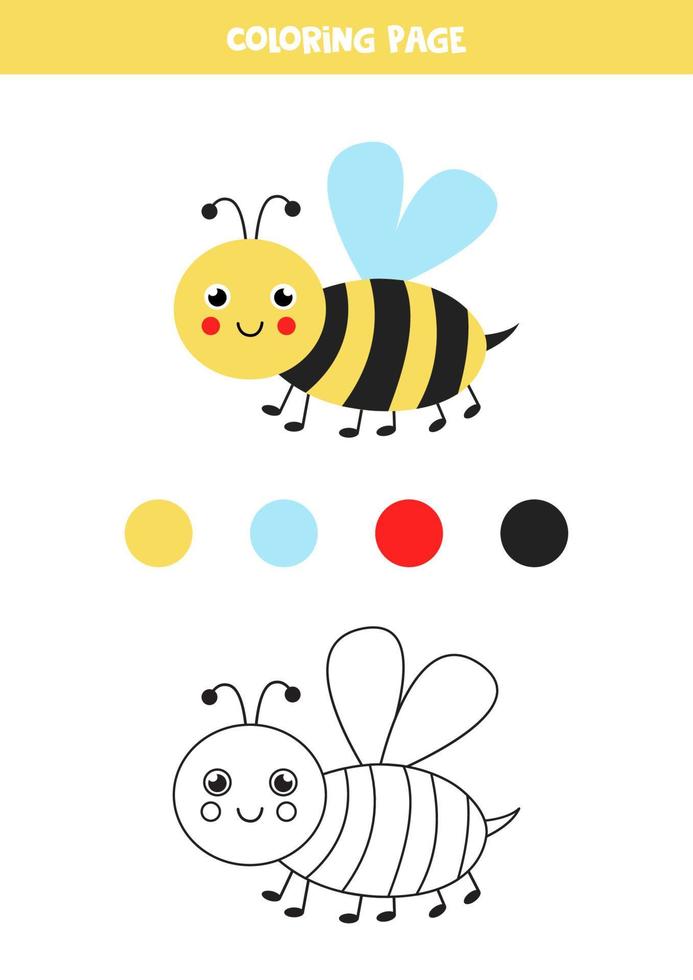 abeja linda de la historieta del color. hoja de trabajo para niños. vector