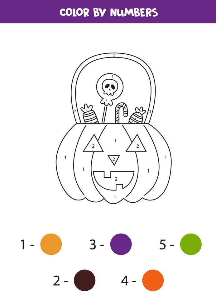 Color Halloween lantern by numbers. Worksheet for kids. vector