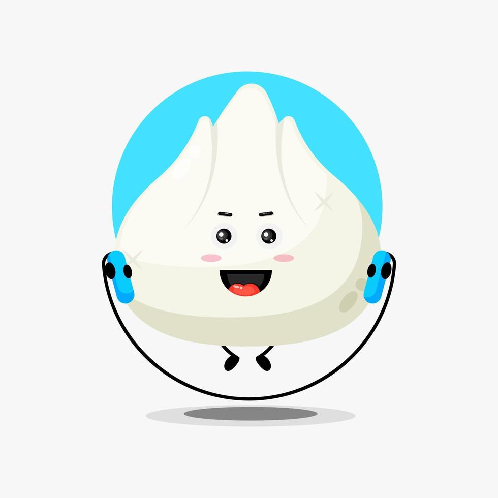 Cute dumpling character make gym by jumping rope vector
