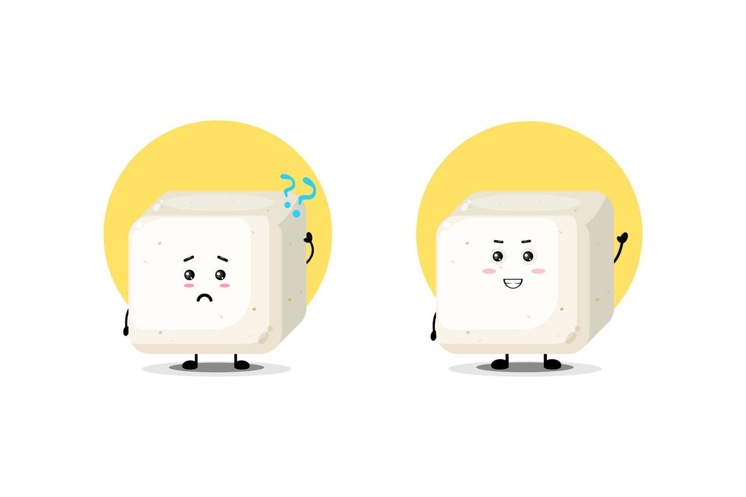 Cute tofu character with confused and happy expression vector