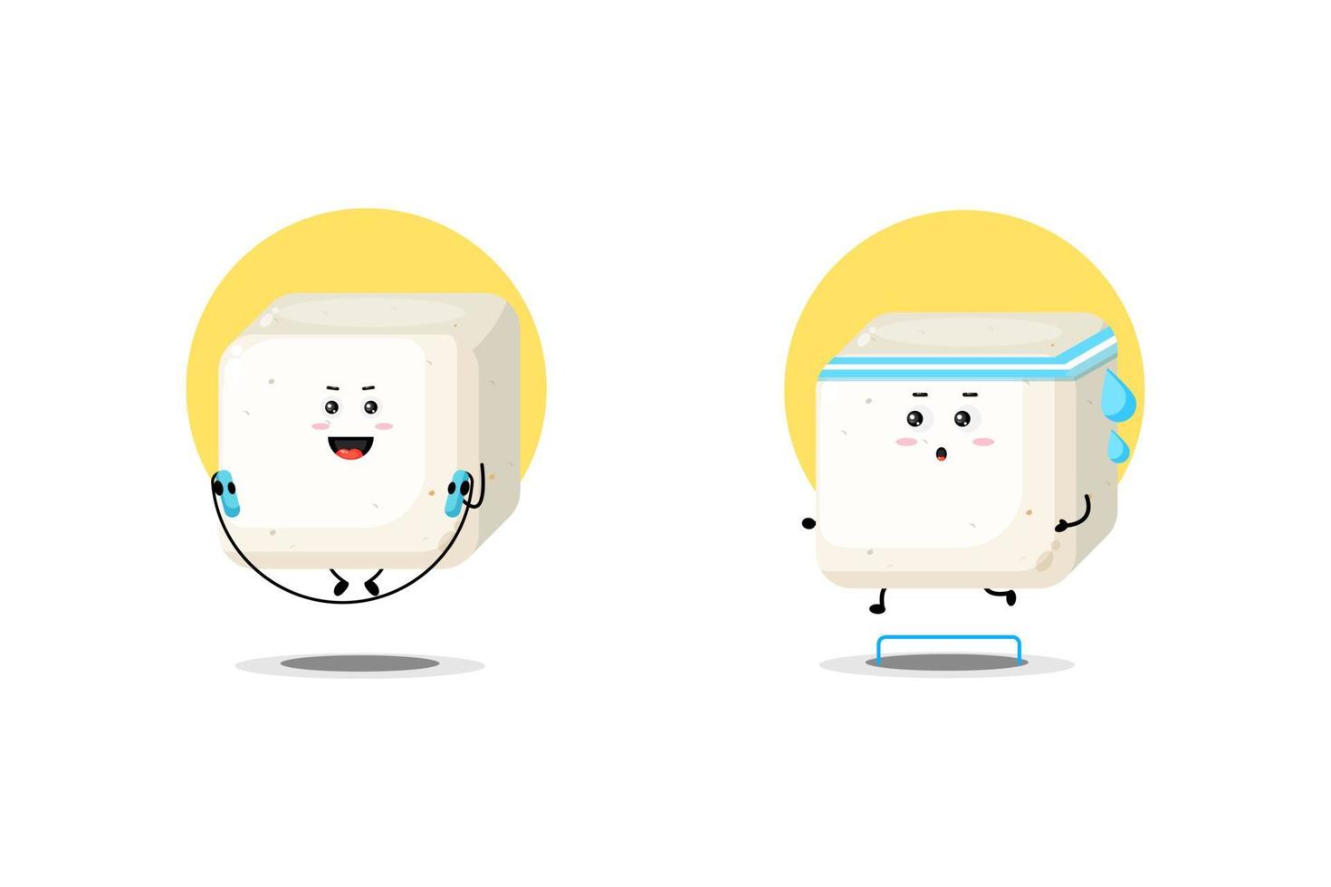 Cute tofu character exercising vector