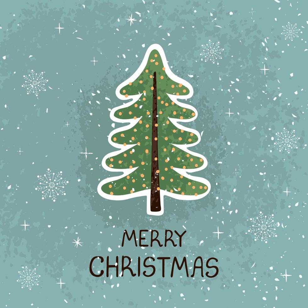 Greeting card with colorful hand draw illustration of Christmas tree. Merry christmas vector