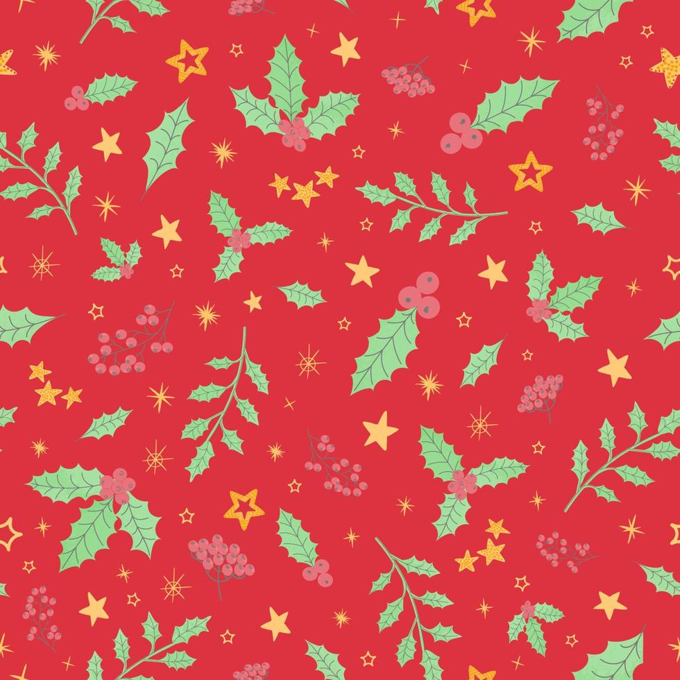Seamless pattern with colorful hand draw illustration of Christmas decorations holly vector