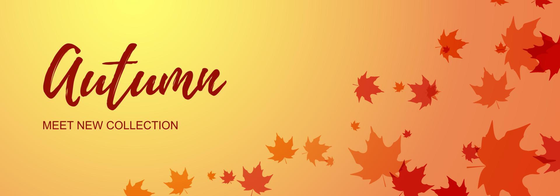 Autumn horizontal banner with maple leaves. Place for text. Vector illustration