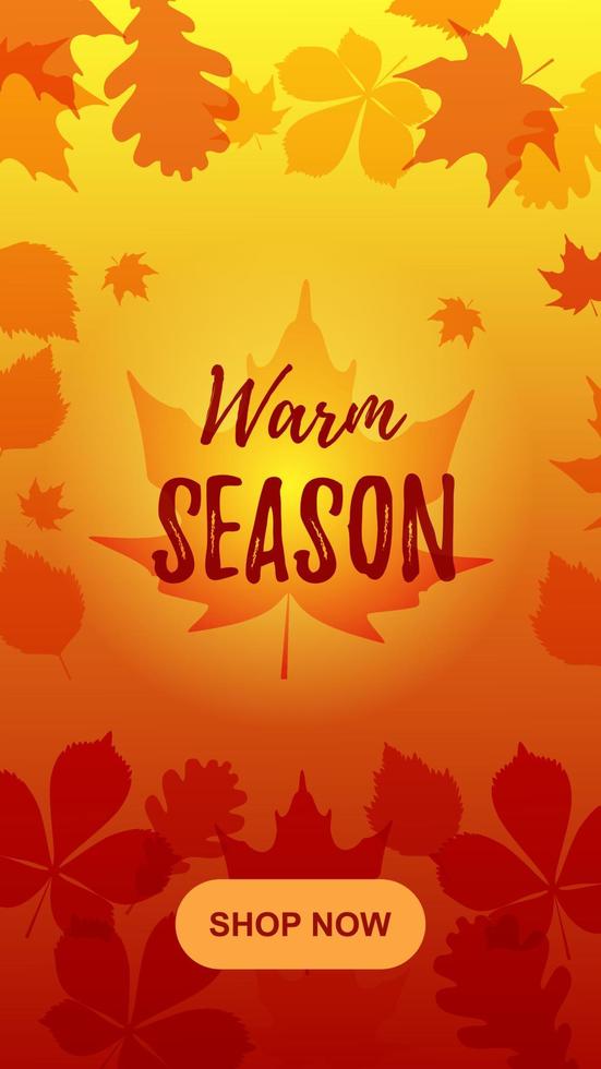 Autumn vertical design for social media stories with falling leaves. Place for text. Vector illustration