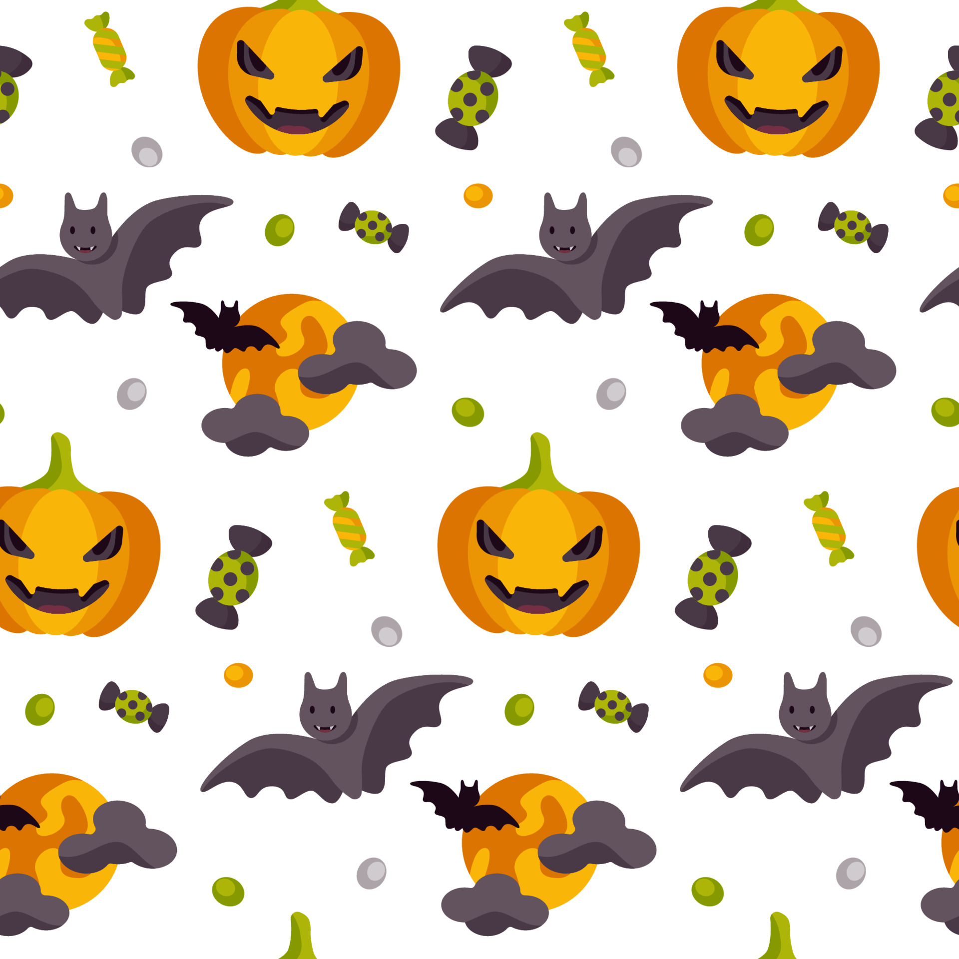 Halloween cute seamless pattern with a pumpkin, moon and bat. Children ...