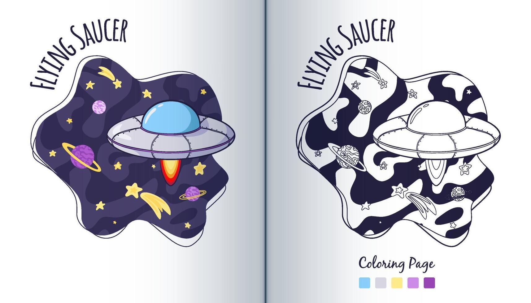 Flying Saucer in Space Coloring Page vector