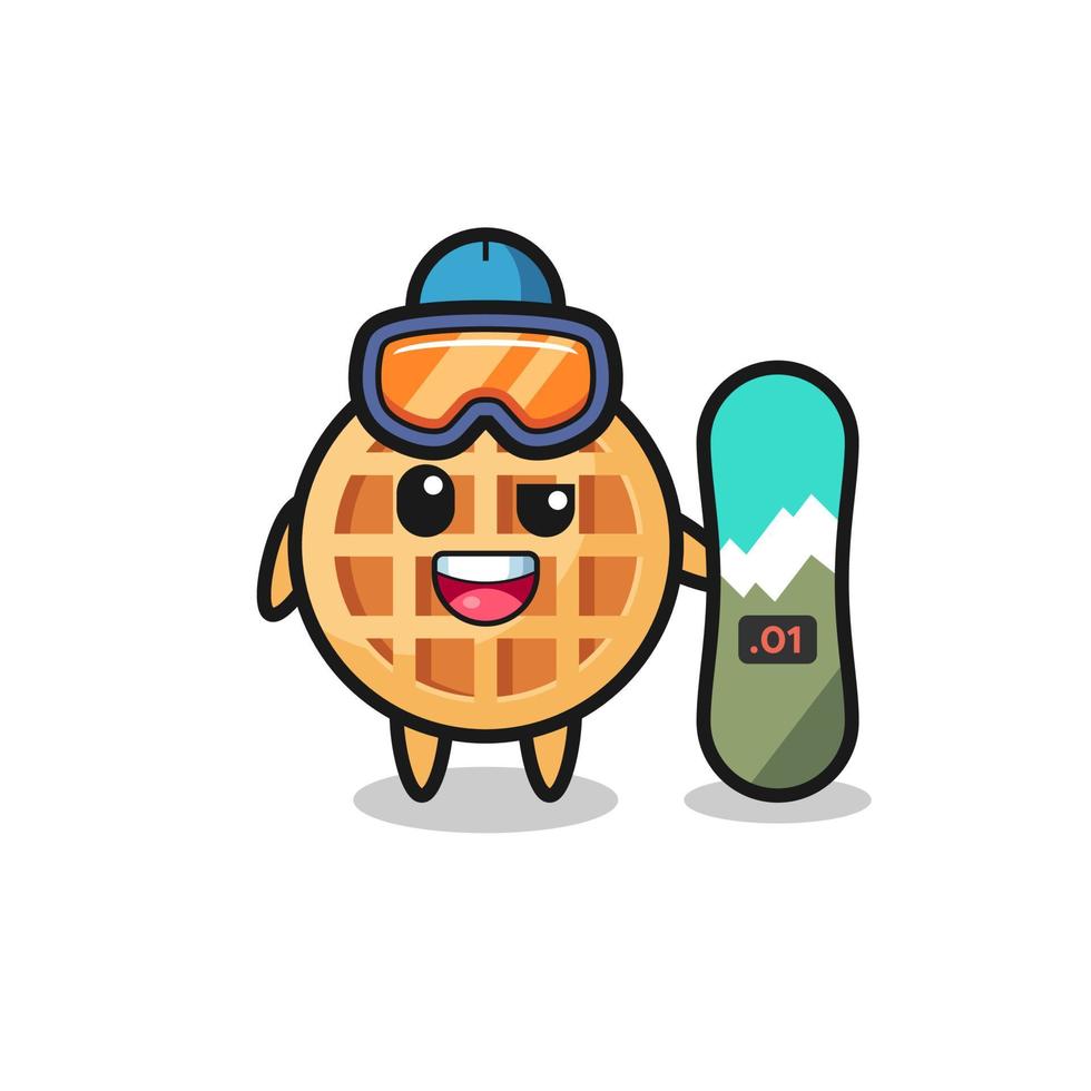 Ilustración del personaje de gofre circular con estilo de snowboard vector