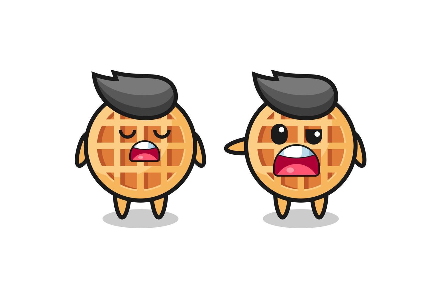 illustration of the argue between two cute circle waffle characters vector