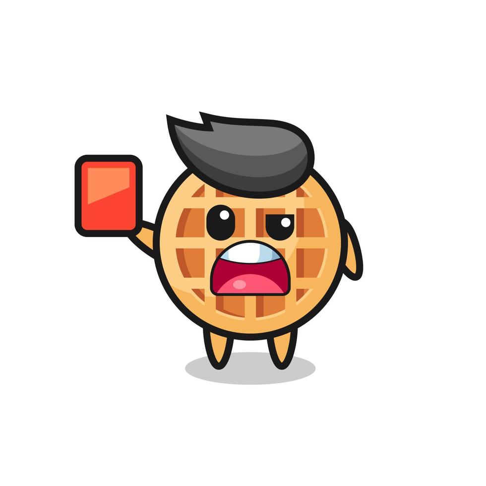 circle waffle cute mascot as referee giving a red card vector