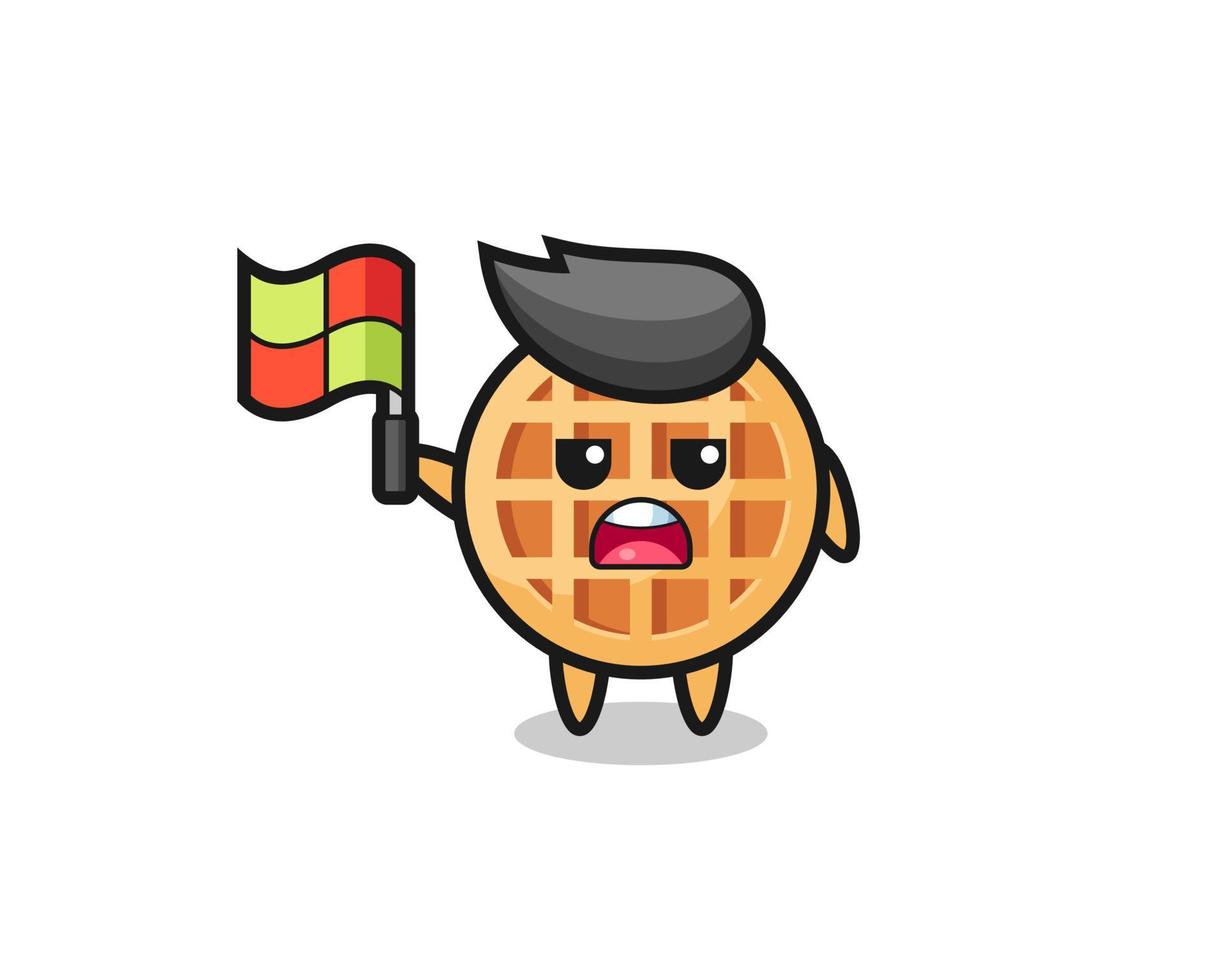 circle waffle character as line judge putting the flag up vector