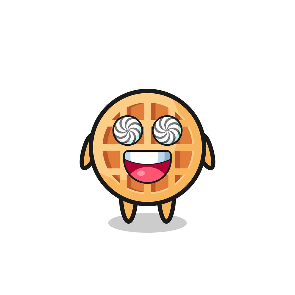 cute circle waffle character with hypnotized eyes vector