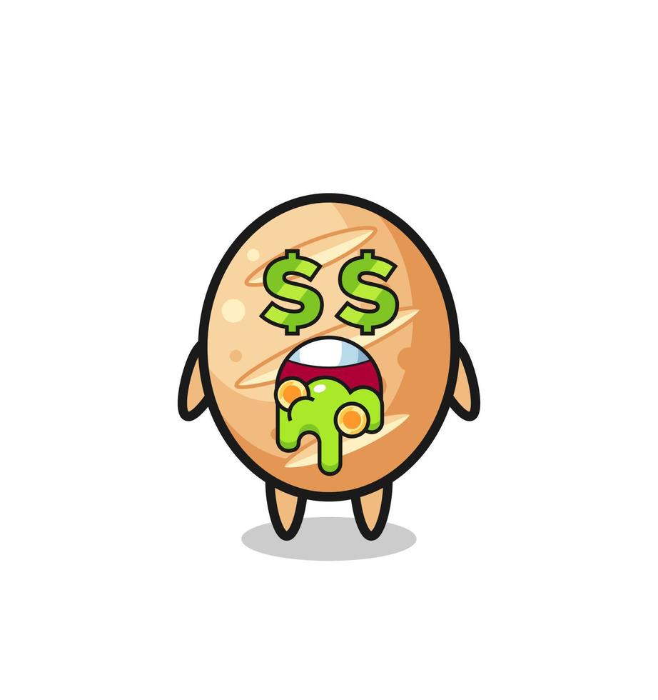 french bread character with an expression of crazy about money vector