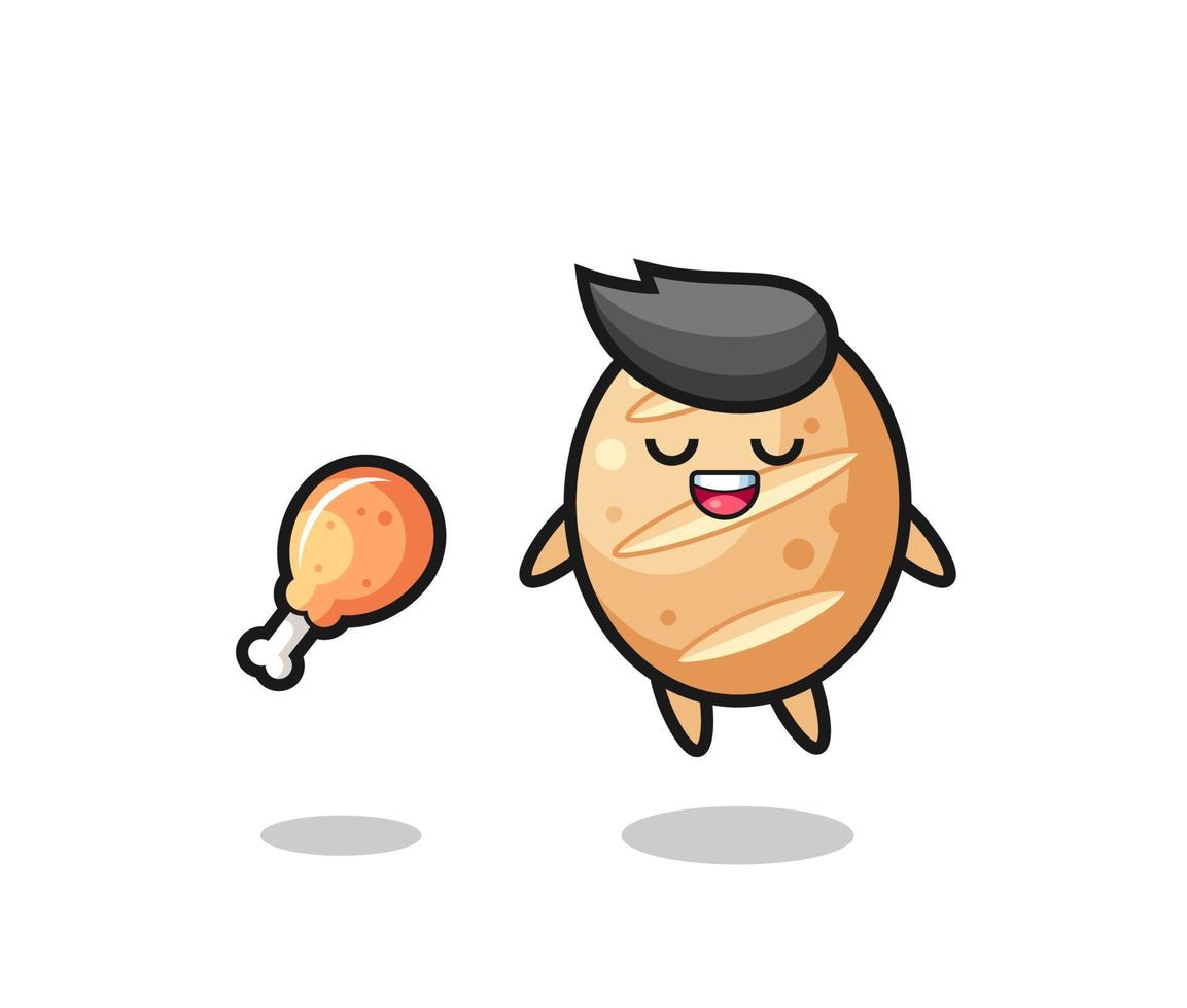 cute french bread floating and tempted because of fried chicken vector