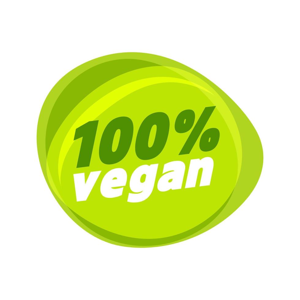 Signo 100 por ciento vegano. etiqueta verde de elemento de producto vegano. vector