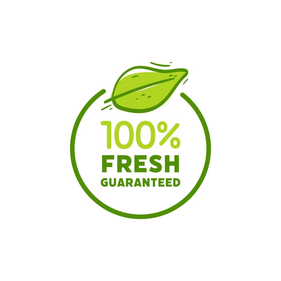 Hand drawing 100 percent Fresh sign. Fresh product element green label. vector