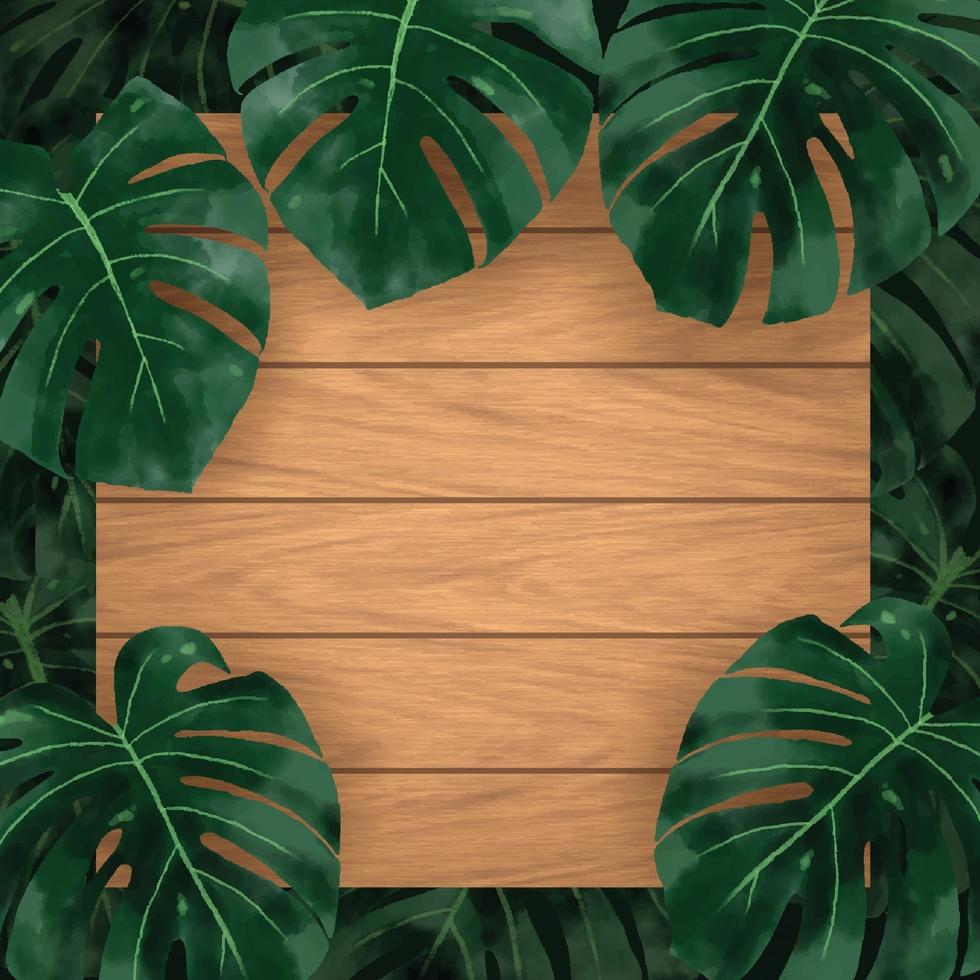 Wood with Watercolor Foliage vector