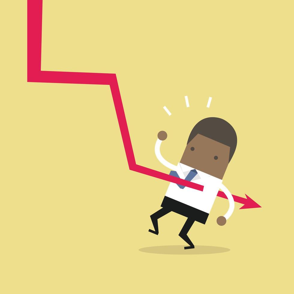 Down graph fall to African businessman. vector