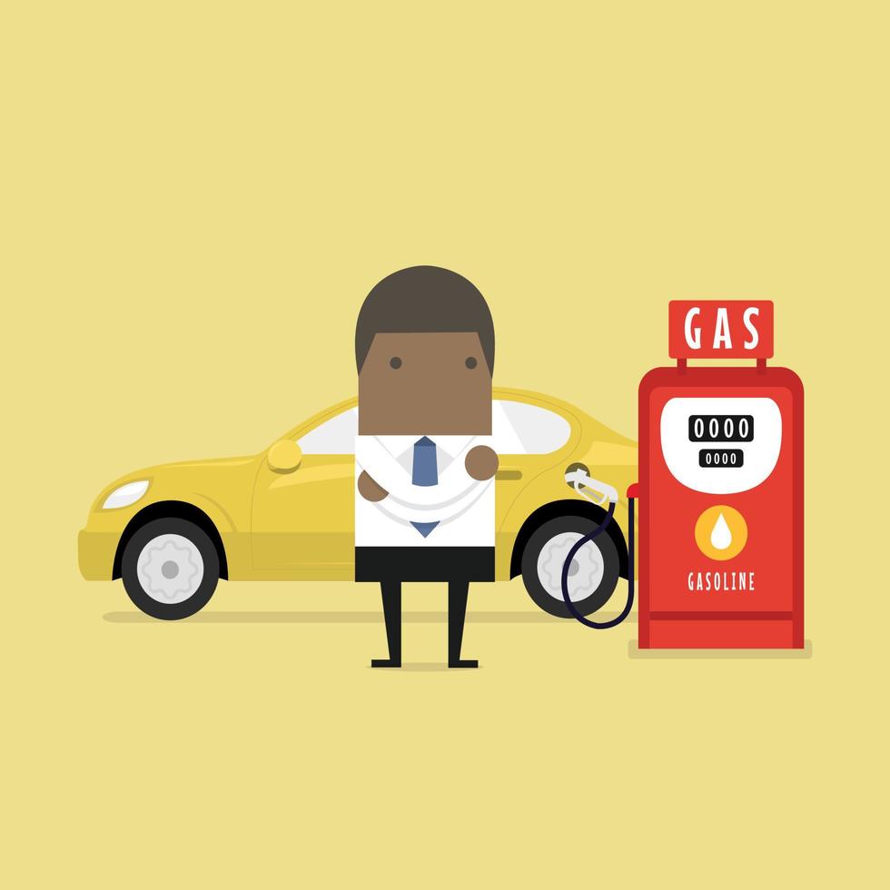 African businessman and Gas station. vector
