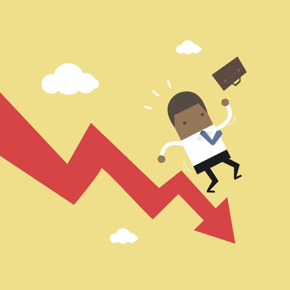 African businessman on falling down graph. vector