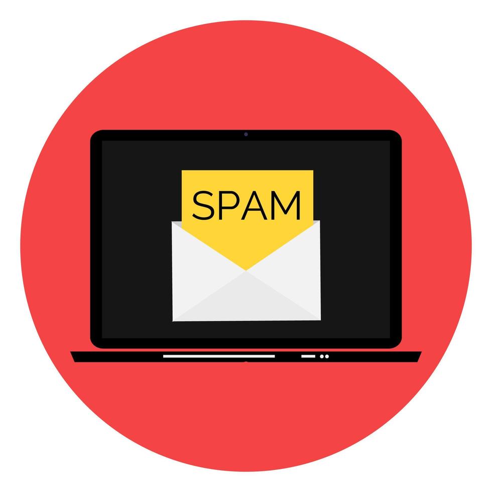 Envelope with spam. Spam Email Warning Window On Laptop Screen. vector